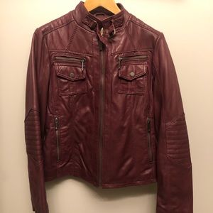 Michael Kors Burgundy Leather Moto Jacket